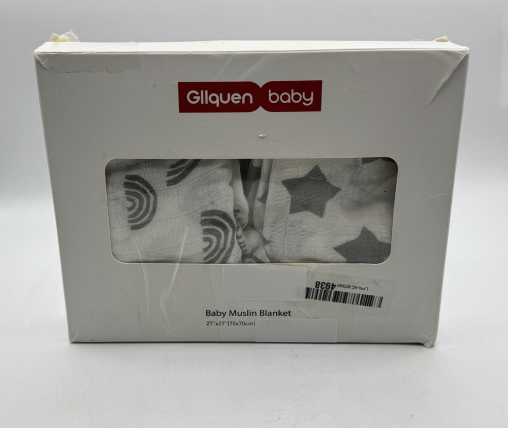 2 Gilquen Baby Muslin Blanket Wraps 100% Cotton 27x 27 Unisex Stars &Rainbow NIB